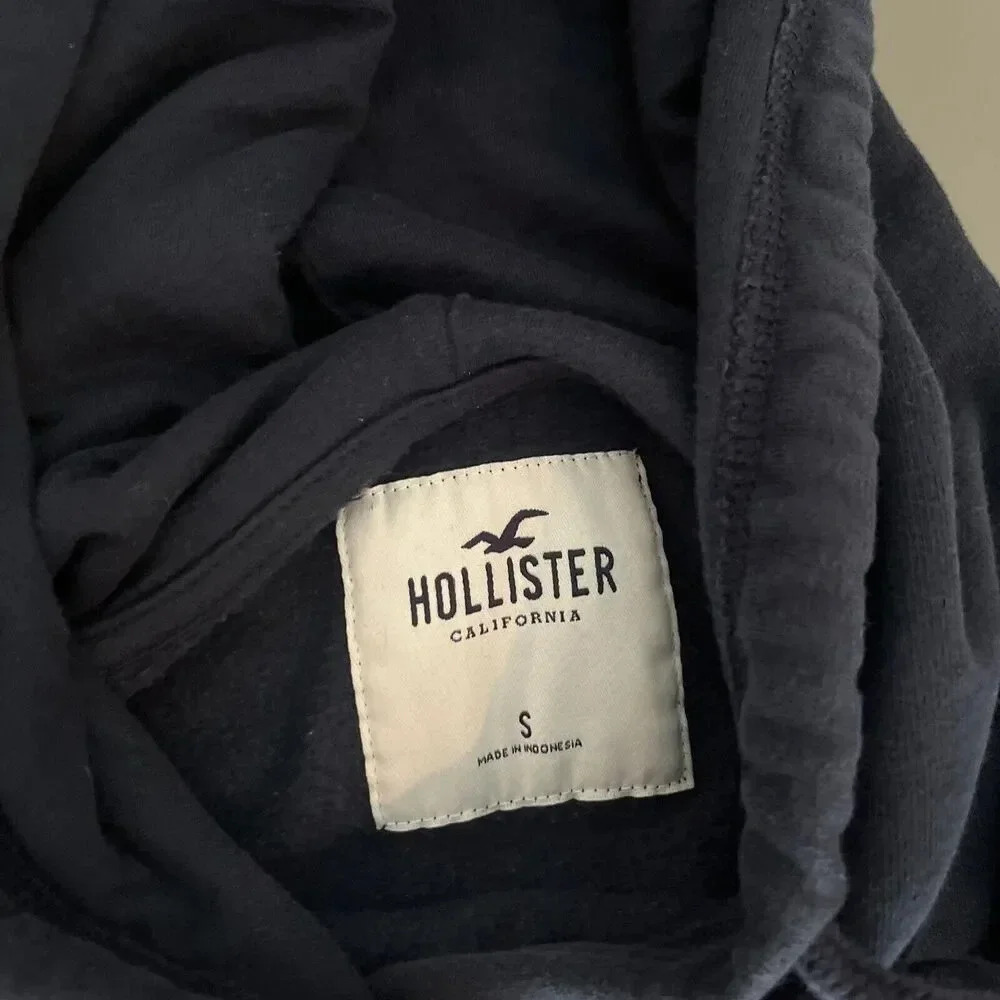 Hollister Mens S Pullover Long Sleeve Hoodie Sweatshirt Navy - Picture 3 of 4